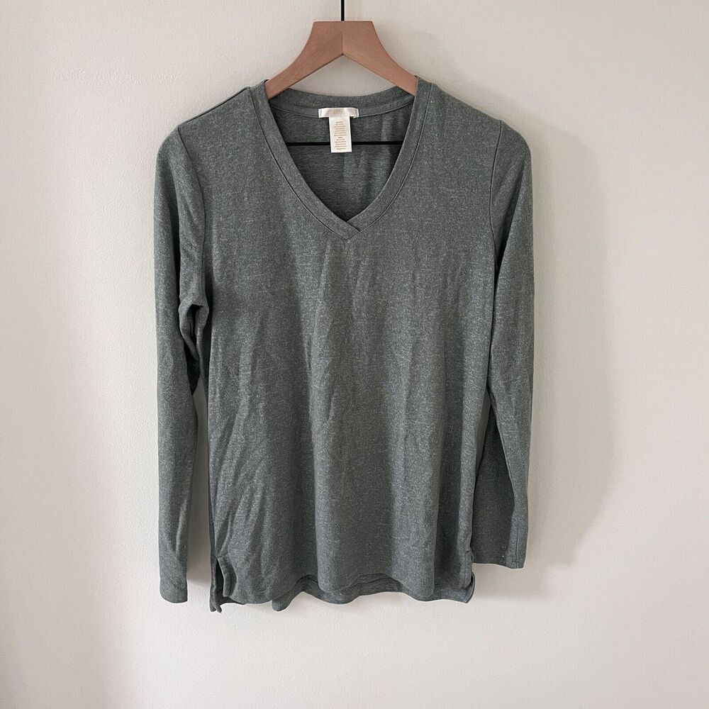Matty M Women's V-Neck Tunic Shirt Long sleeve Small Green Heather